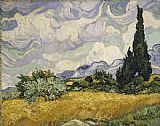 Field Canvas Paintings - Wheat Field with Cypresses